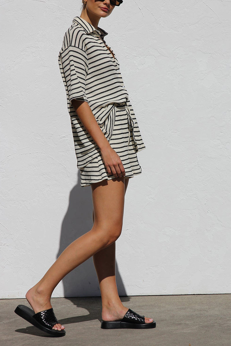 Striped Button-Up and Shorts Lounge Set