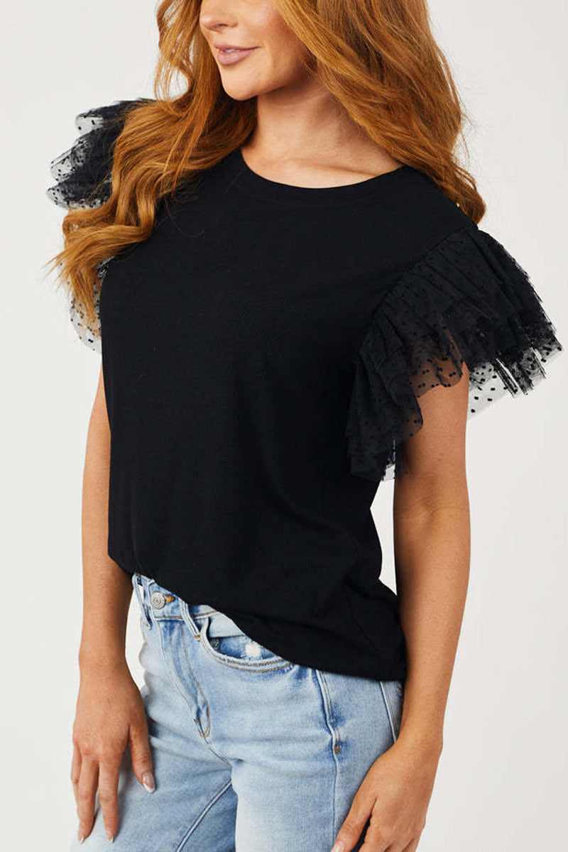 Ruffled Sleeve Fitted Top