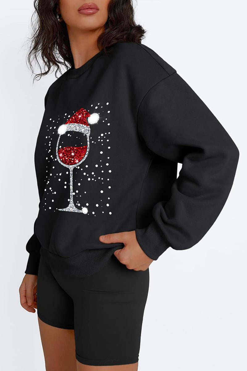 Holiday Wine Glass Round Neck Graphic Top