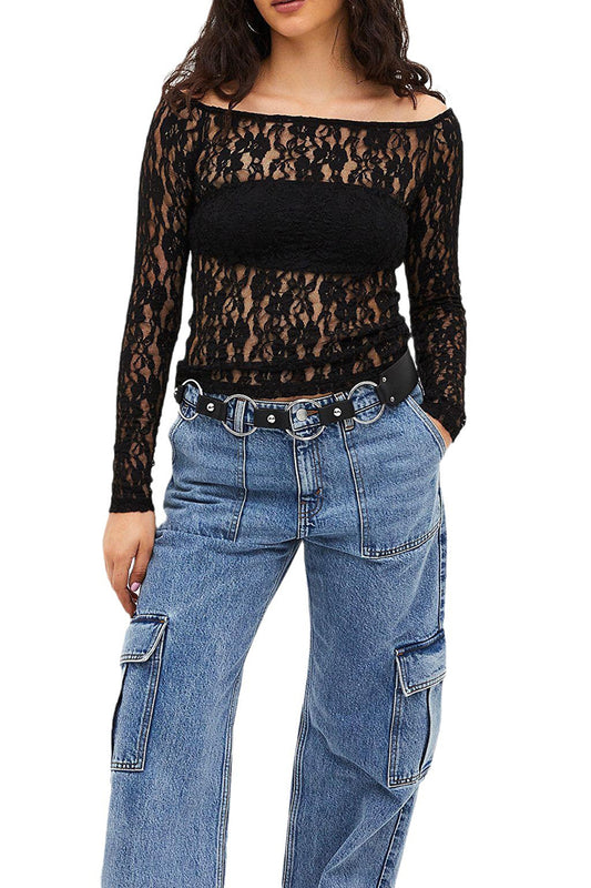 Off-Shoulder Sheer Lace Top