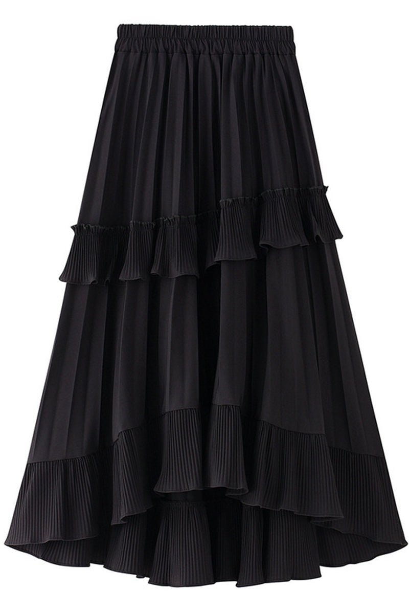 High-Low Ruffle Pleated Skirt