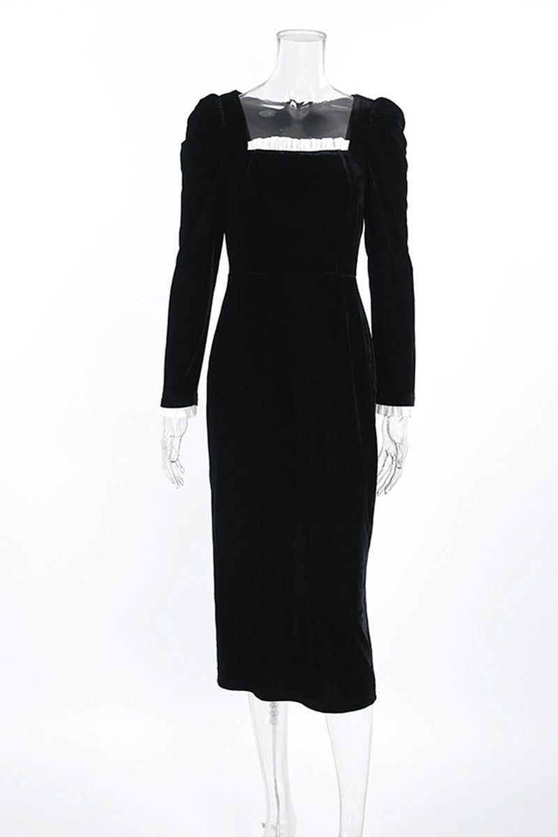 Square Neck Velvet Midi Dress