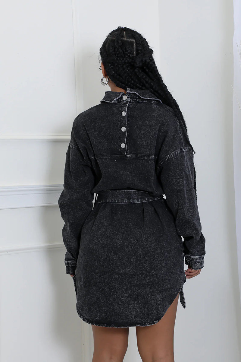 Belted Button-Down Denim Jacket
