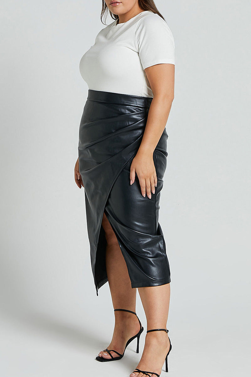 Faux Leather Ruched Pencil Skirt