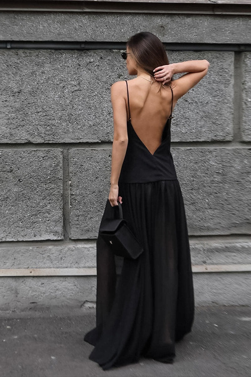 Sheer Layered Spaghetti Strap Maxi Dress