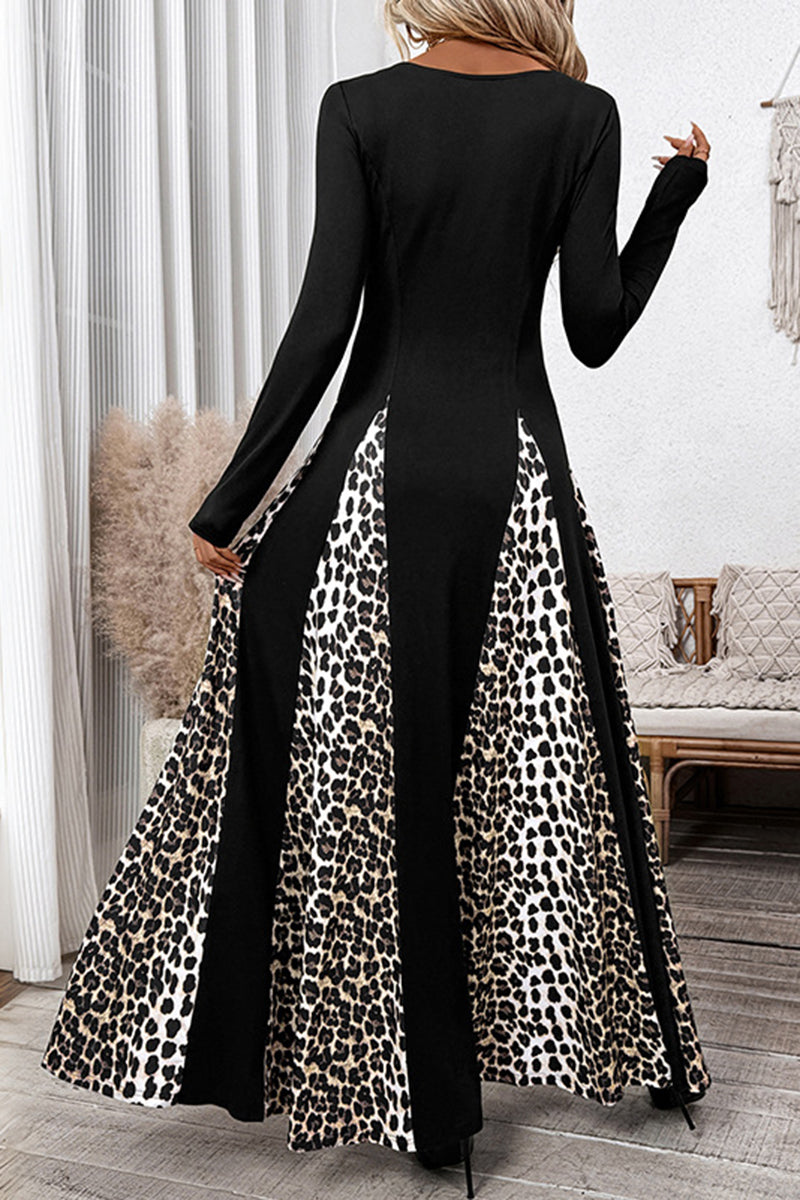 Leopard Print Paneled Maxi Dress