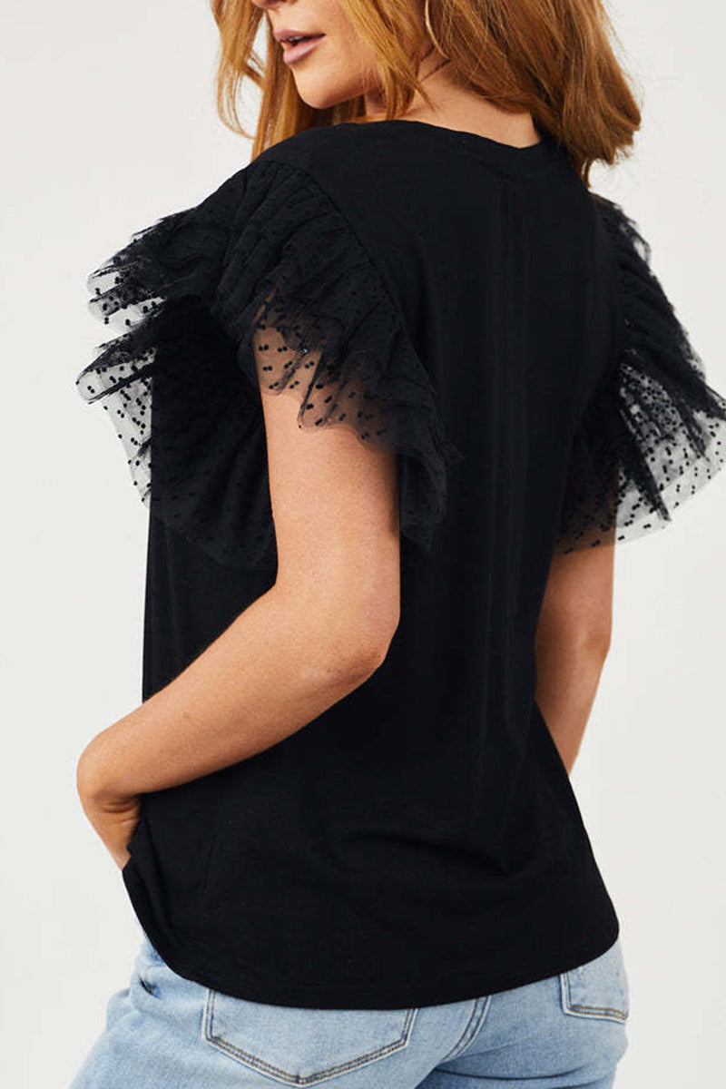 Ruffled Sleeve Fitted Top