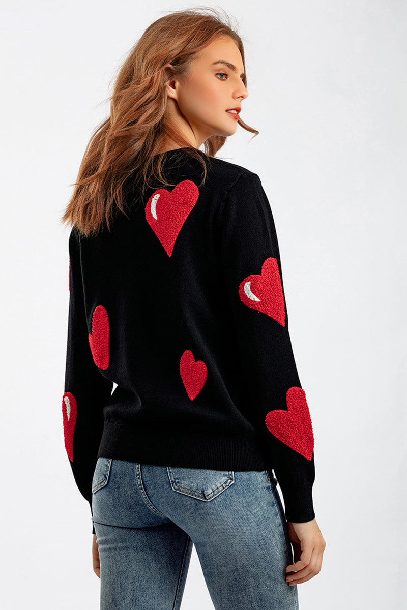 Heart Pattern Pullover Sweater