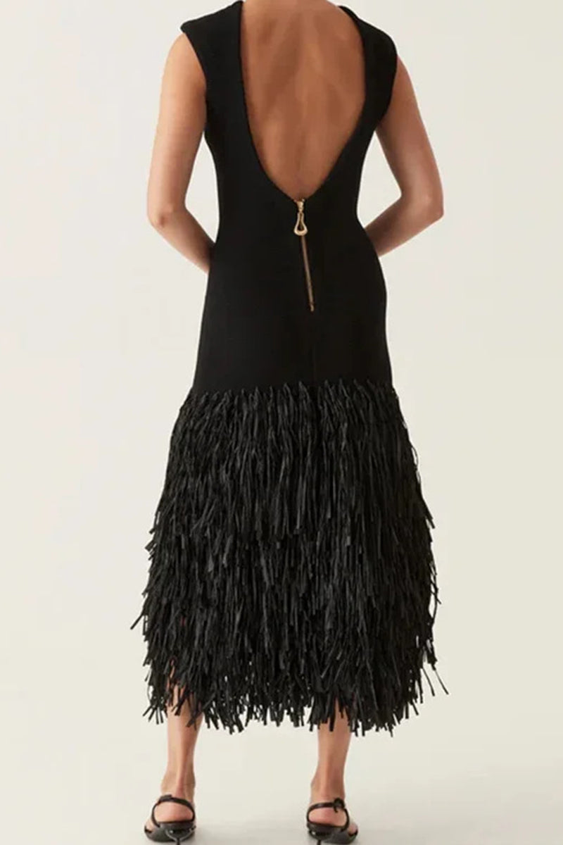 Sleeveless Fringe Hem Dress