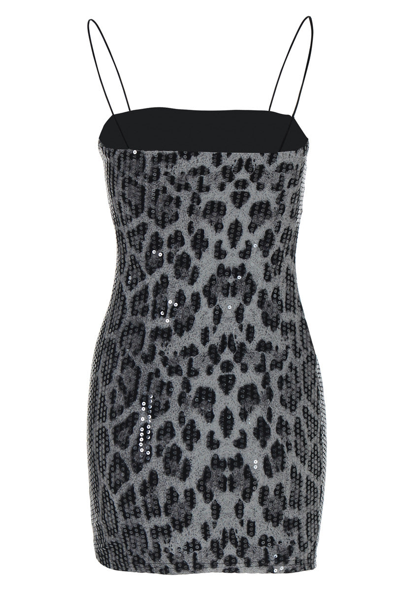 Leopard Print Sequin Camisole Mini Dress