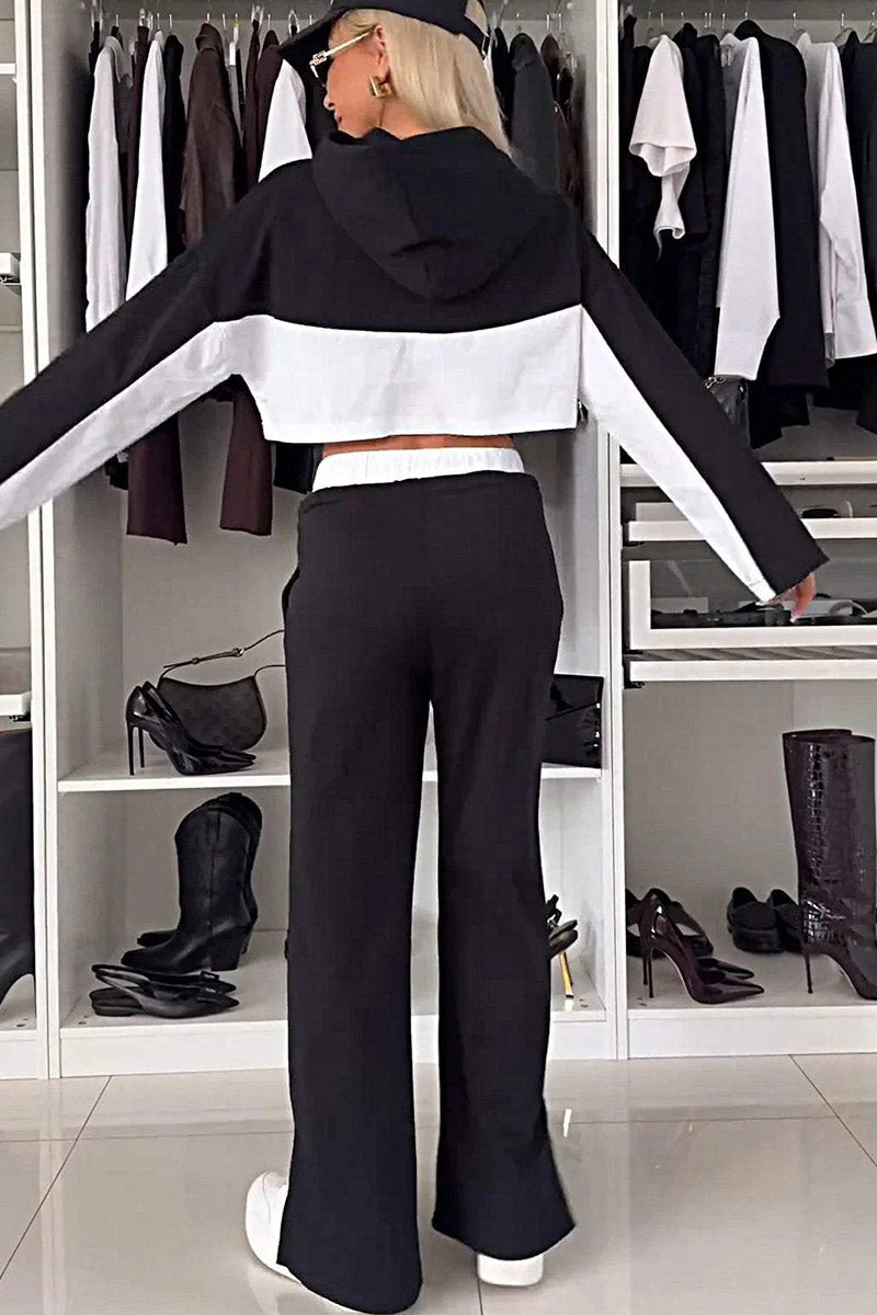 Cropped Hoodie and Drawstring Wide-Leg Pants Set