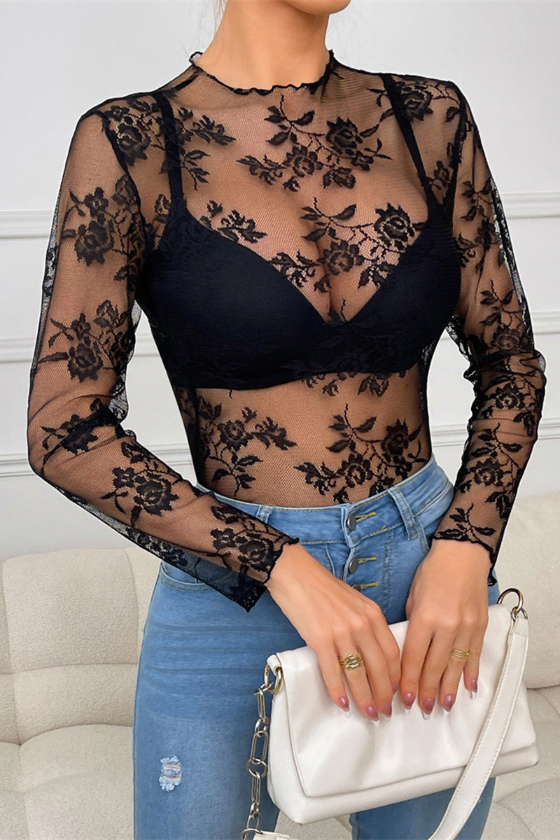 Lace Sheer Long Sleeve Top