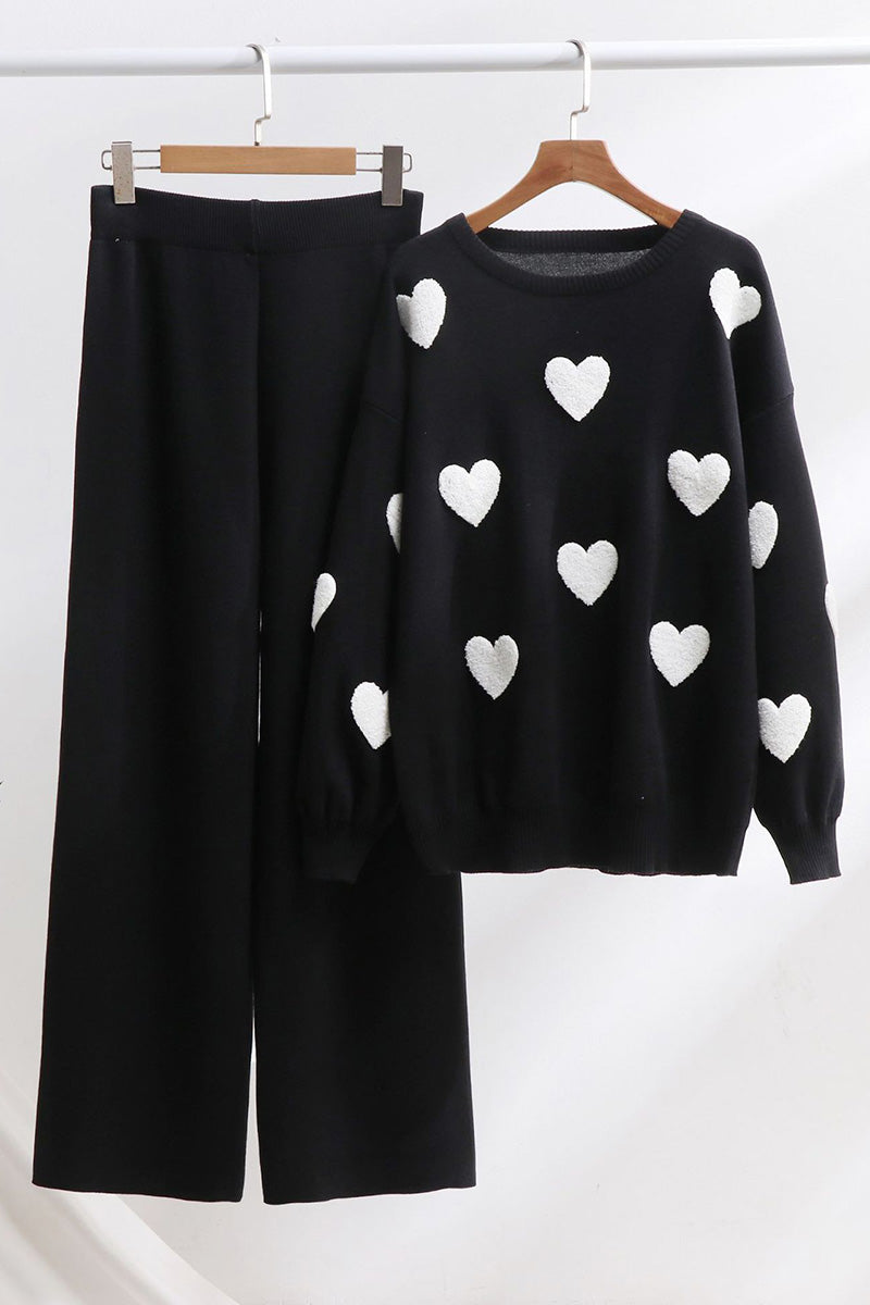 Heart Pattern Sweater and Pants Set