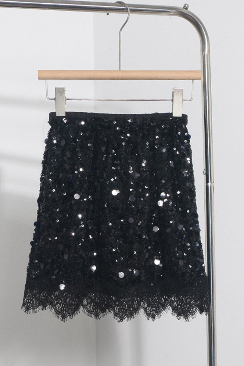 Lace Hem Sequin Skirt