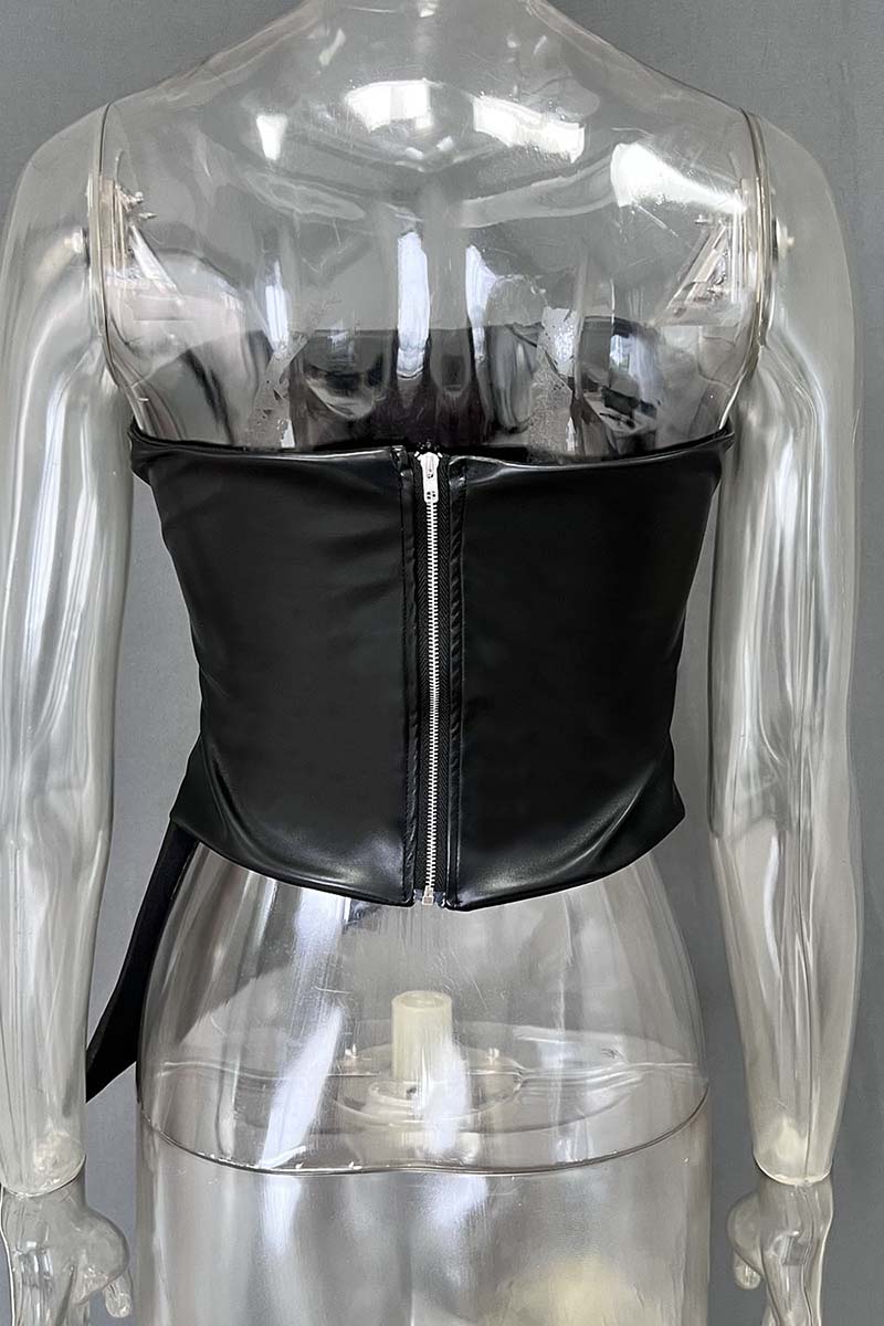 Asymmetrical Faux-Leather Strapless Top