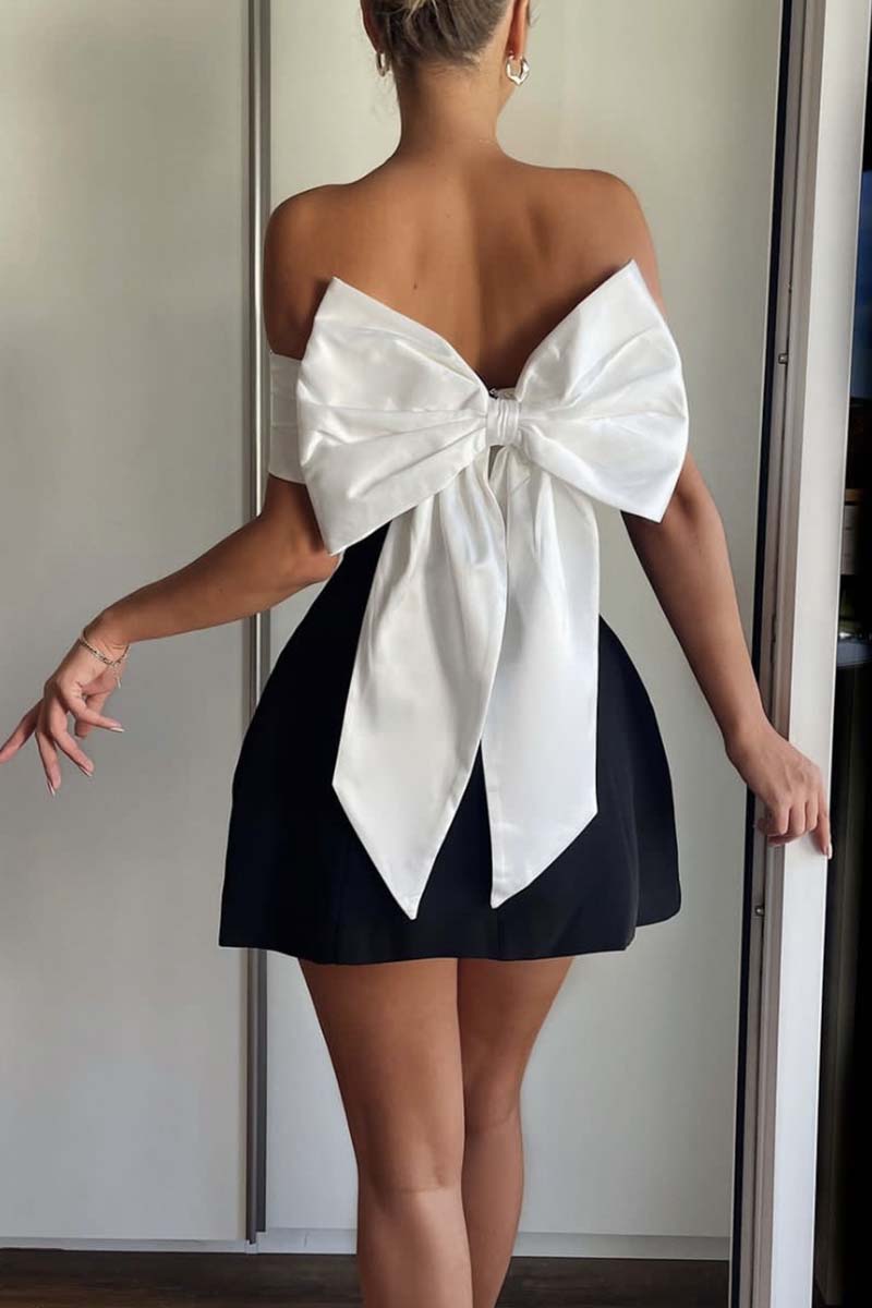 Open-Back Mini Dress with Statement Bow