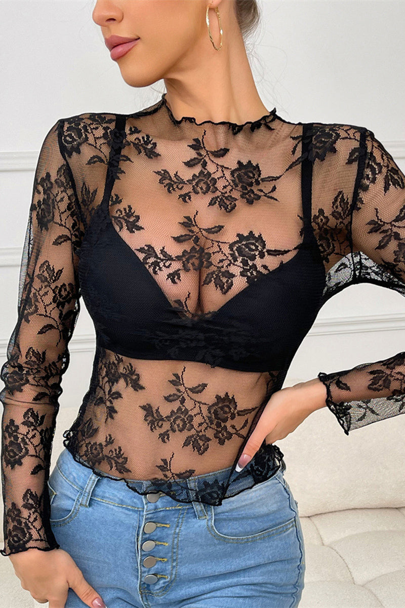 Lace Sheer Long Sleeve Top