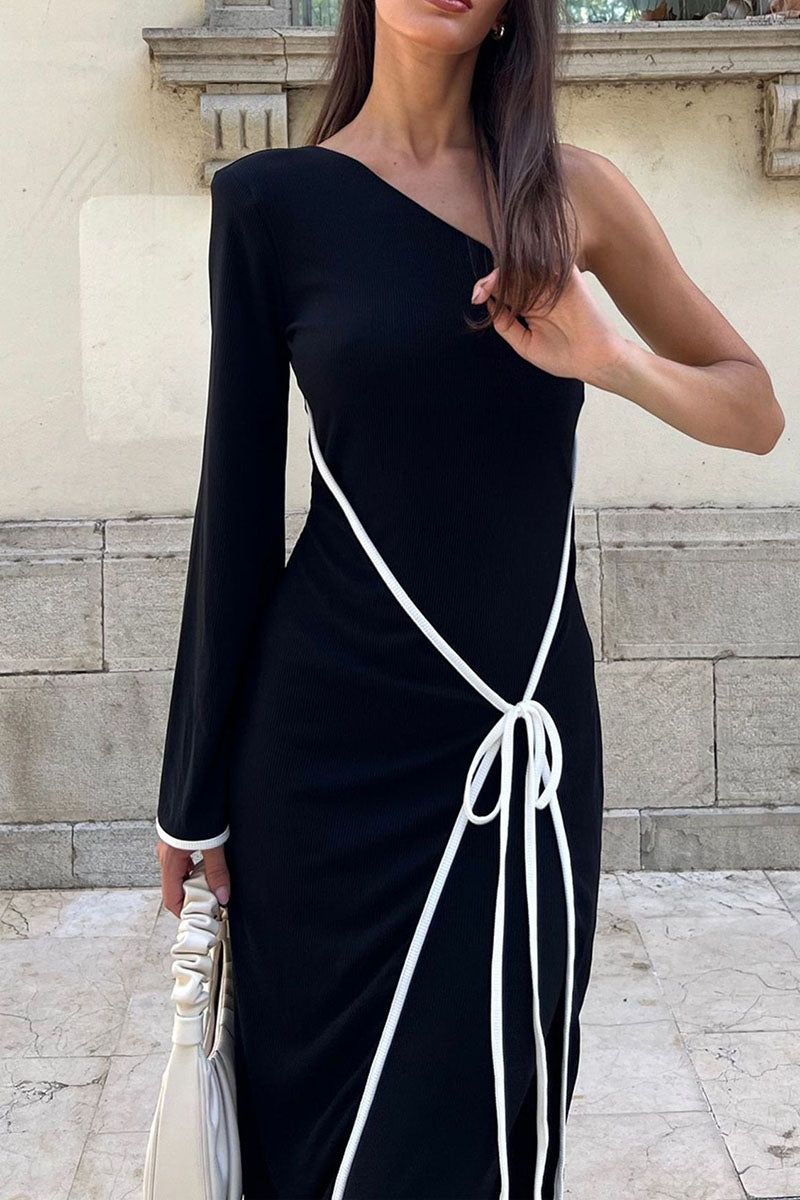 One-Shoulder Belted Maxi Dress