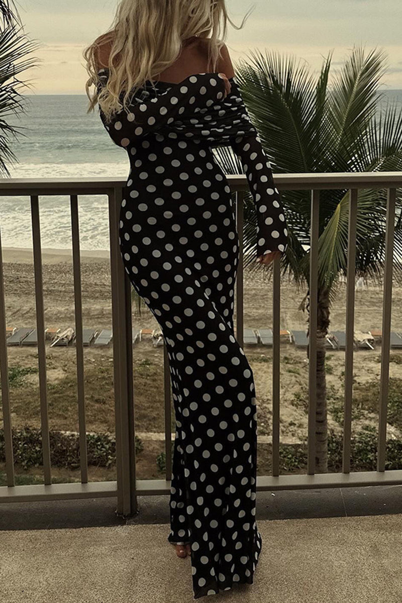 Off-Shoulder Polka Dot Maxi Dress