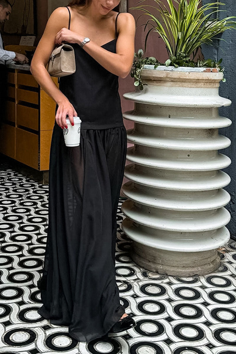 Sheer Layered Spaghetti Strap Maxi Dress