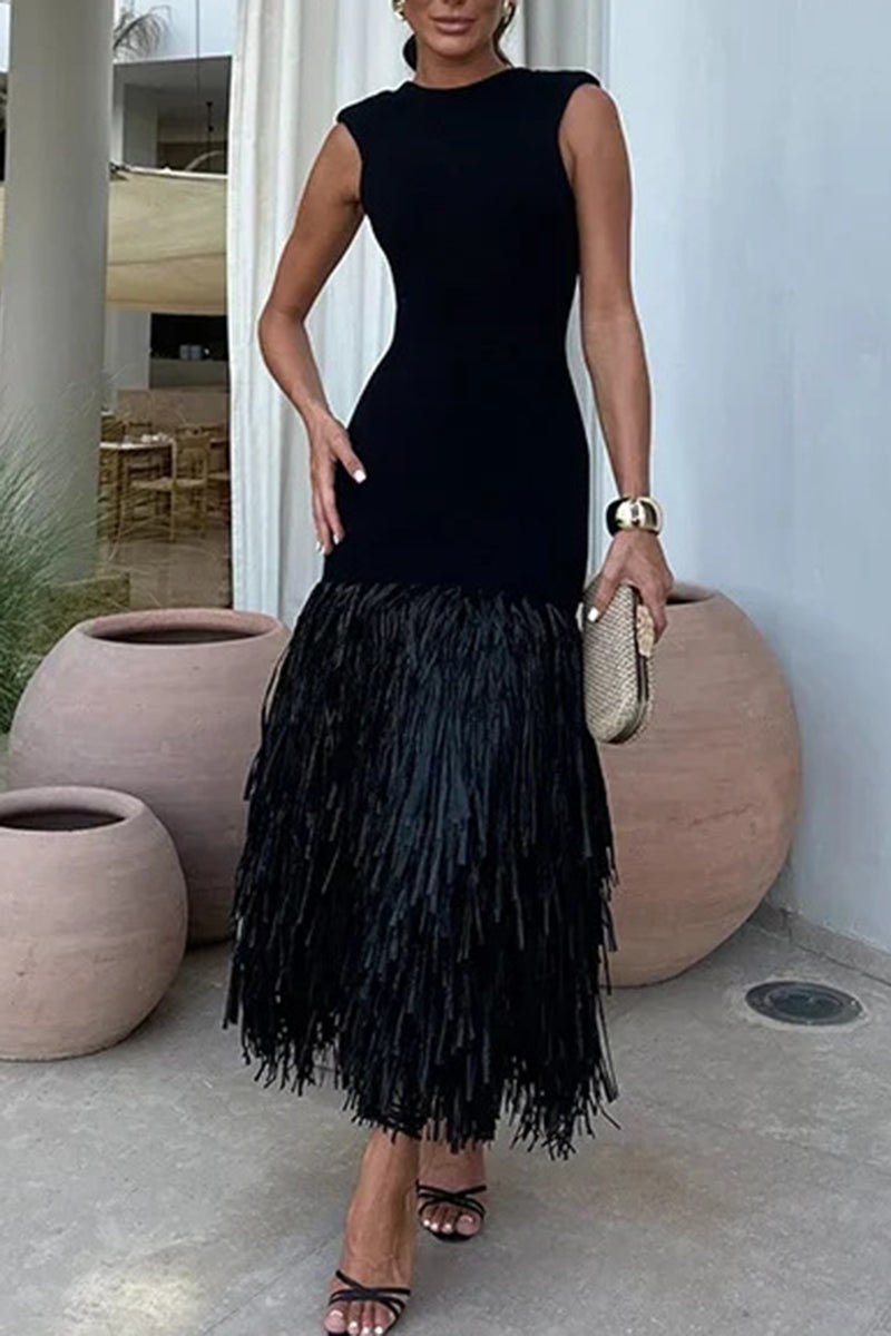 Sleeveless Fringe Hem Dress