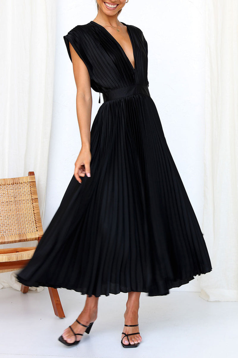 Pleated V-Neck Maxi Dress