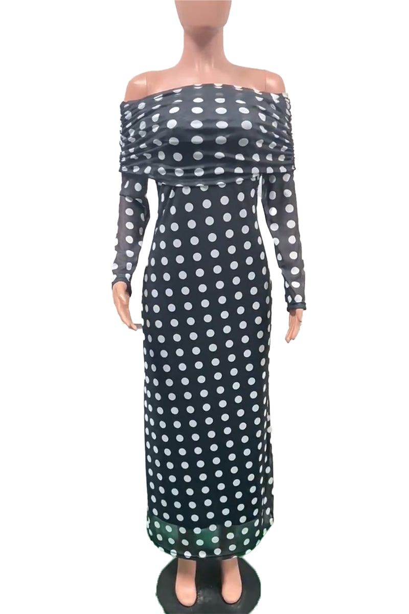 Off-Shoulder Polka Dot Maxi Dress