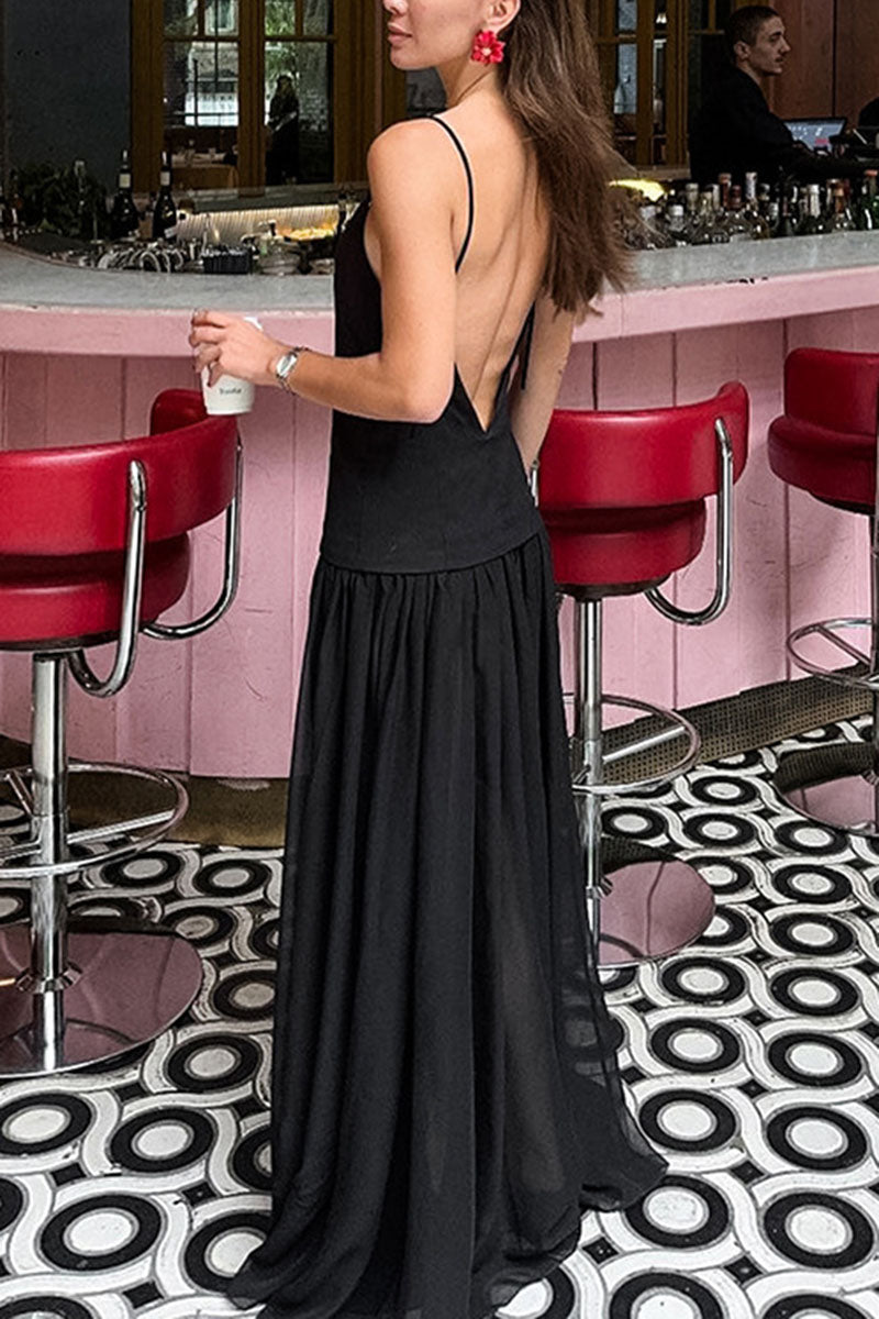 Sheer Layered Spaghetti Strap Maxi Dress