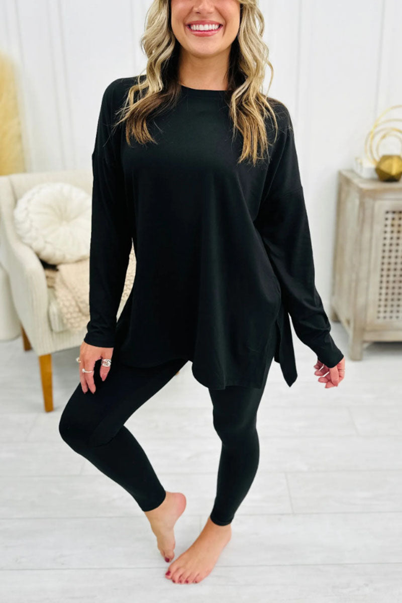 Relaxed Fit Long Sleeve Top with Leggings Set