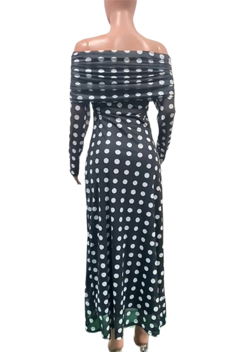 Off-Shoulder Polka Dot Maxi Dress