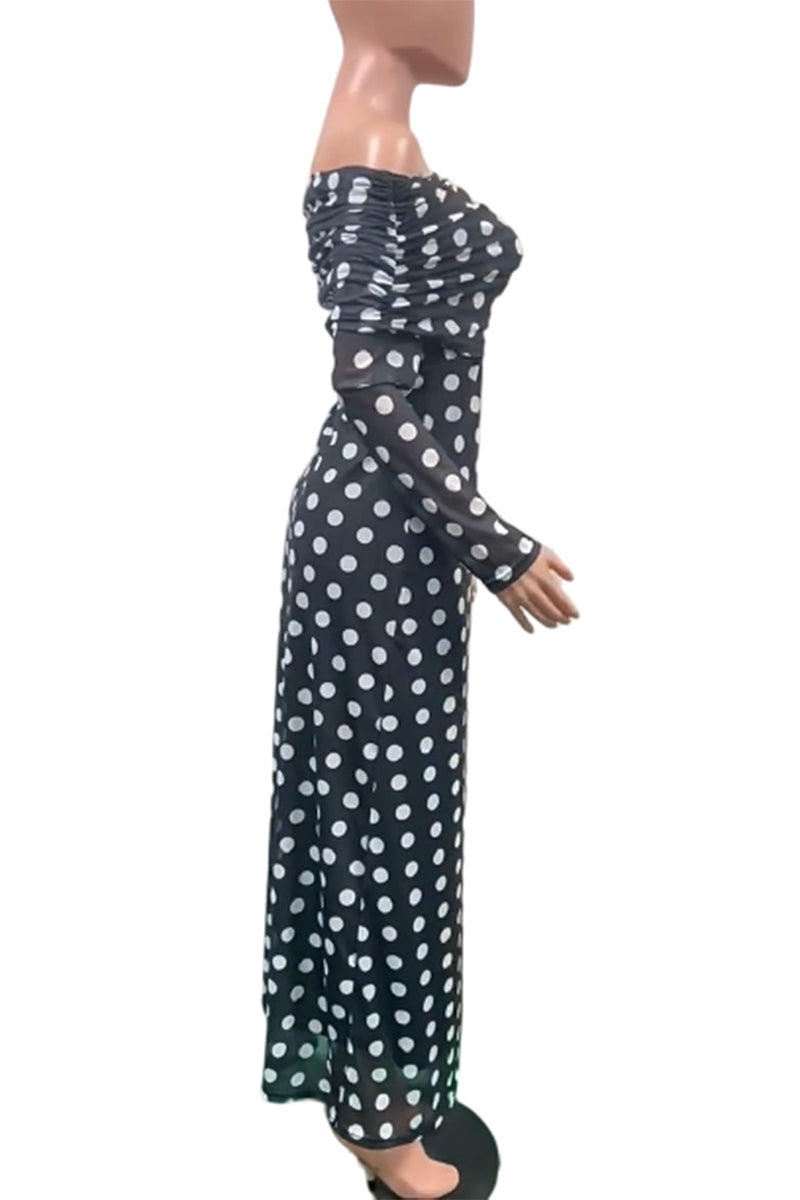 Off-Shoulder Polka Dot Maxi Dress