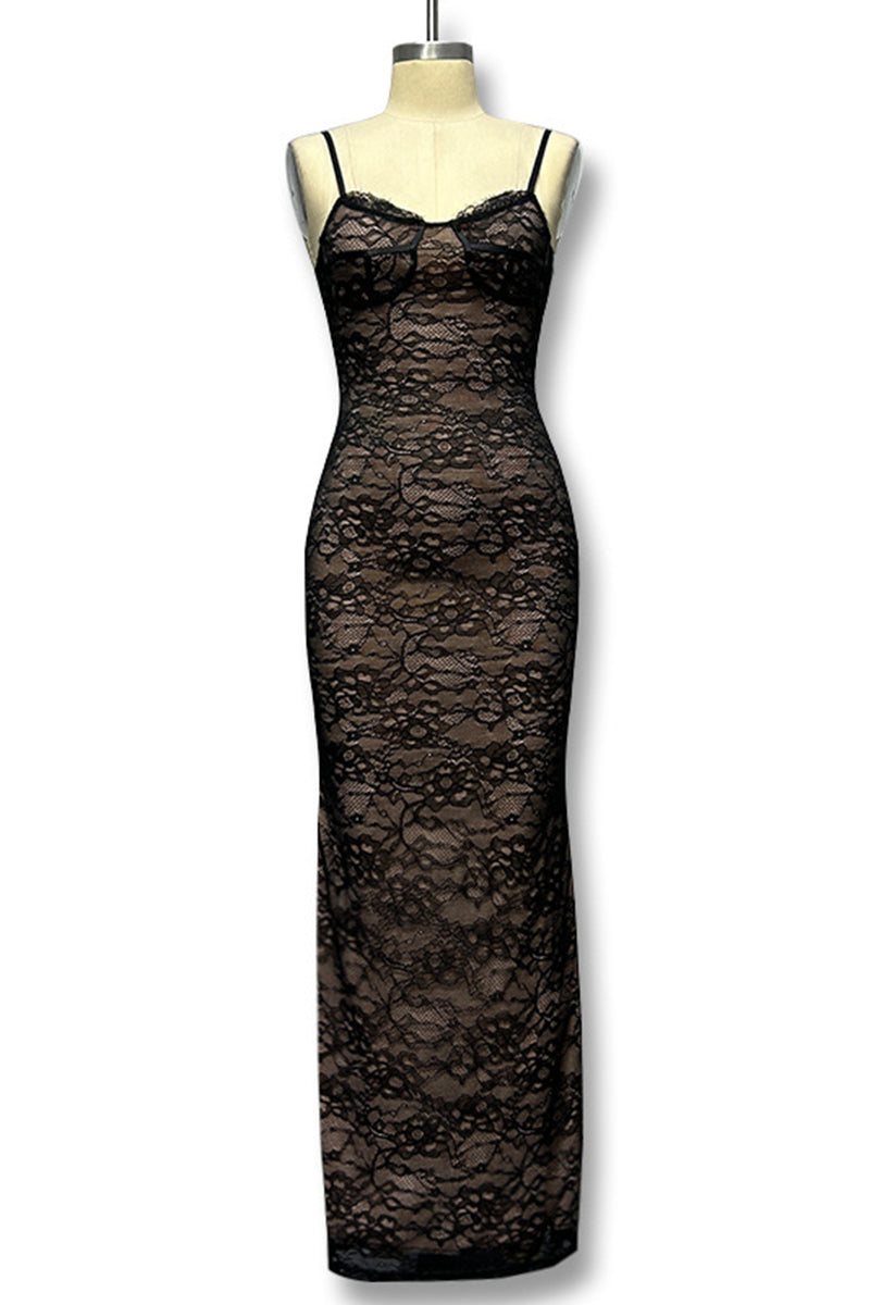 Sheer Lace Fitted Maxi Dress