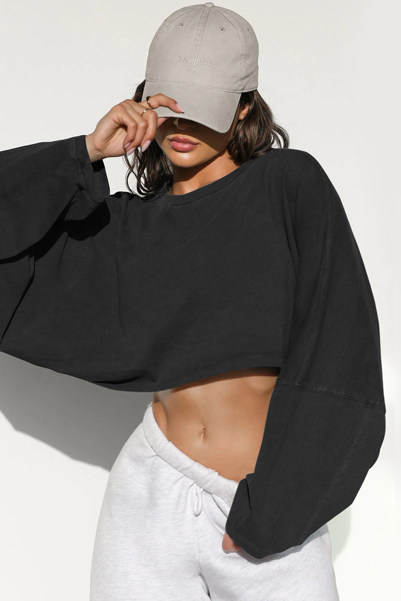 Cropped Oversized Long Sleeve Top