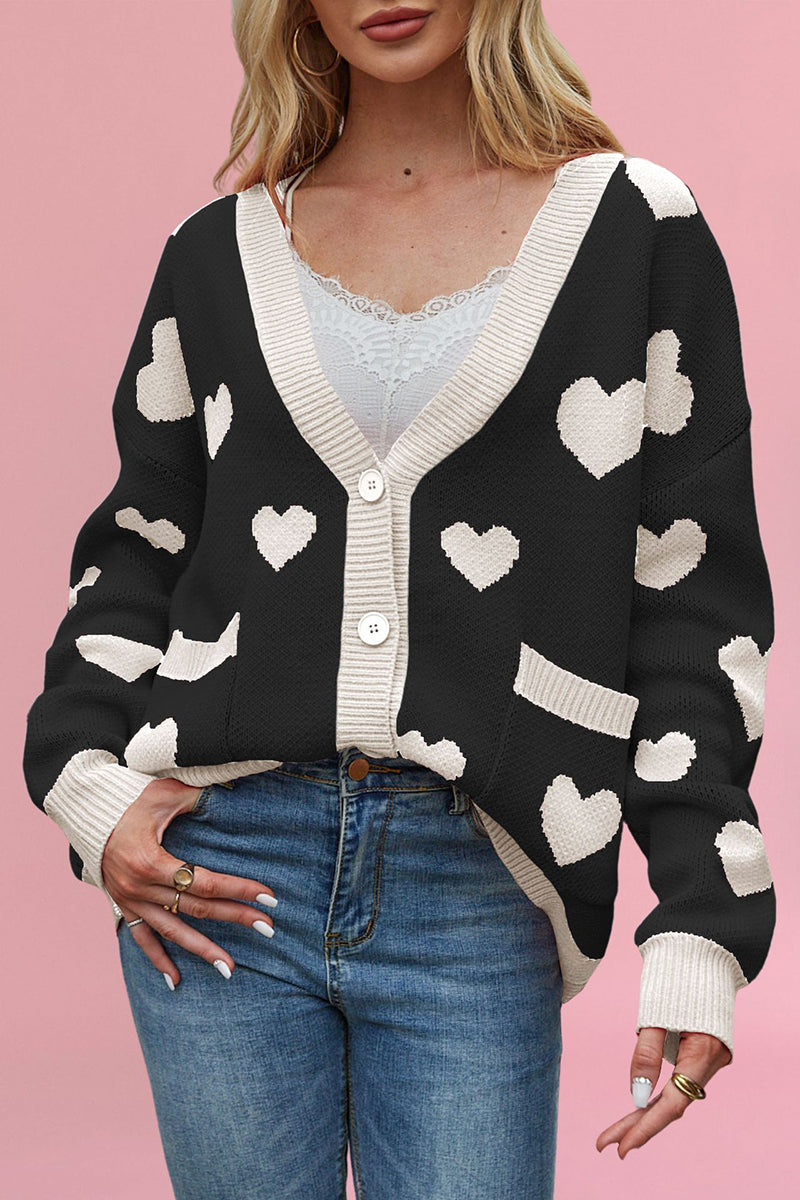 Heart Pattern Button-Up Cardigan