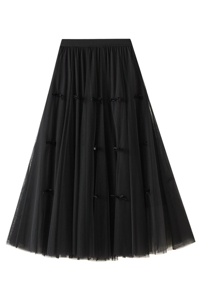 Tulle Midi Skirt with Bow Accents