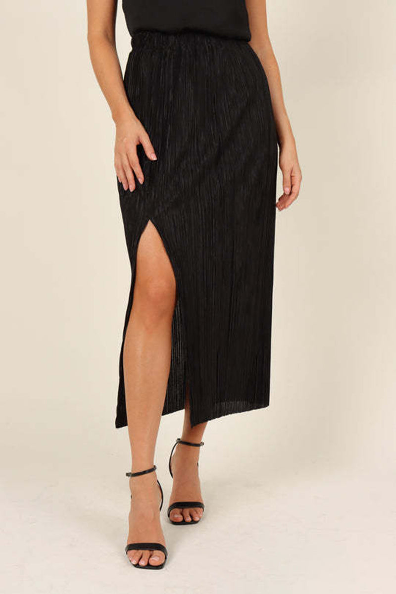 Pleated Midi Skirt with Side Slit