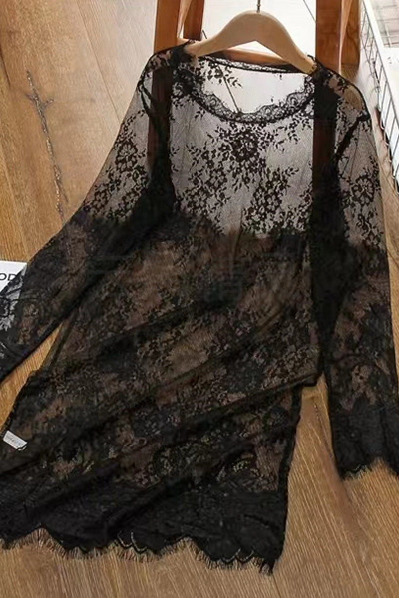 Lace Sheer Long-Sleeve Tunic