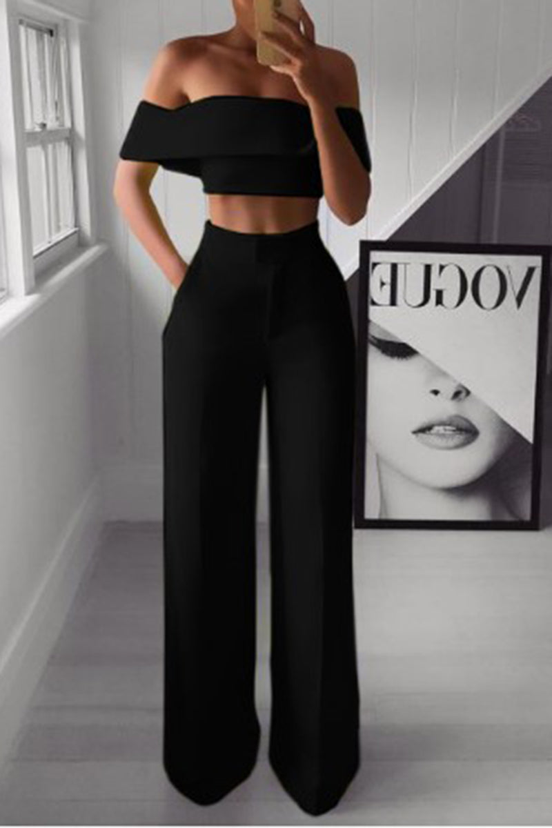 Off-Shoulder Wide Leg Pants Set