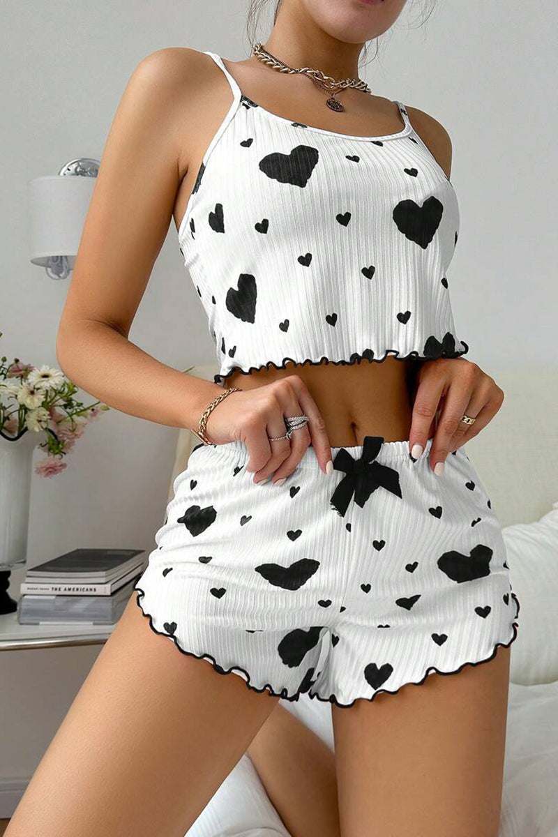 Heart Print Cami Top and Shorts Pajama Set