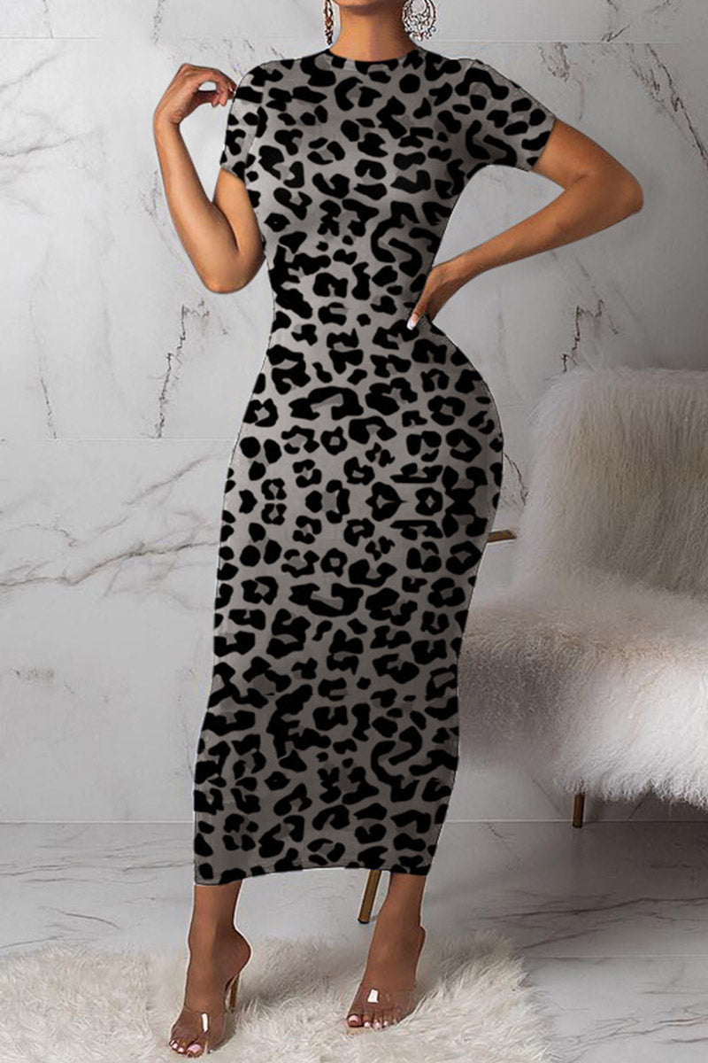 Leopard Print Fitted Maxi Dress