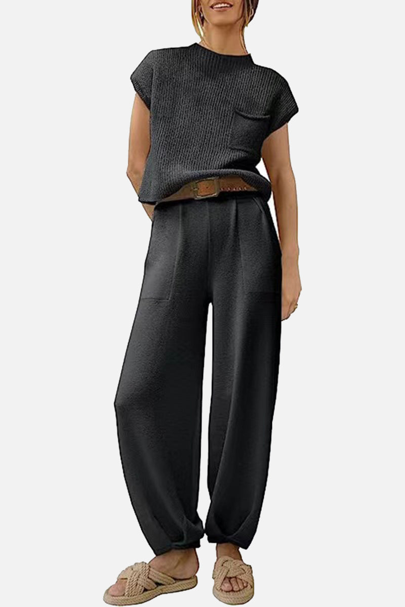 Sleeveless Knit Top and Relaxed Pants Set