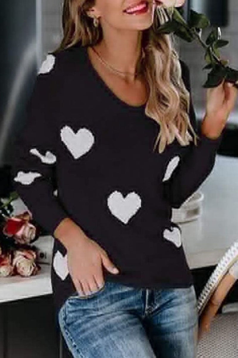 Off-Shoulder Heart Knit Sweater