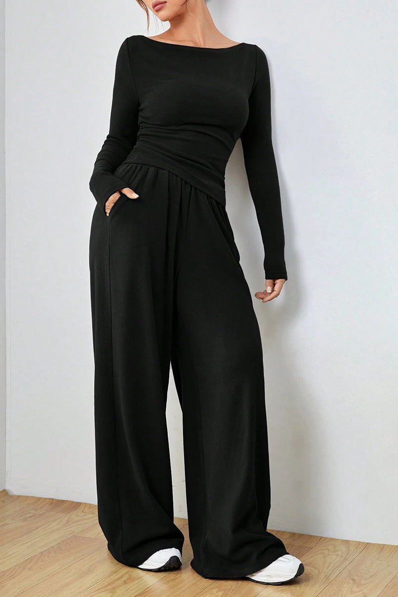 Long Sleeve Top and Wide-Leg Pants Set