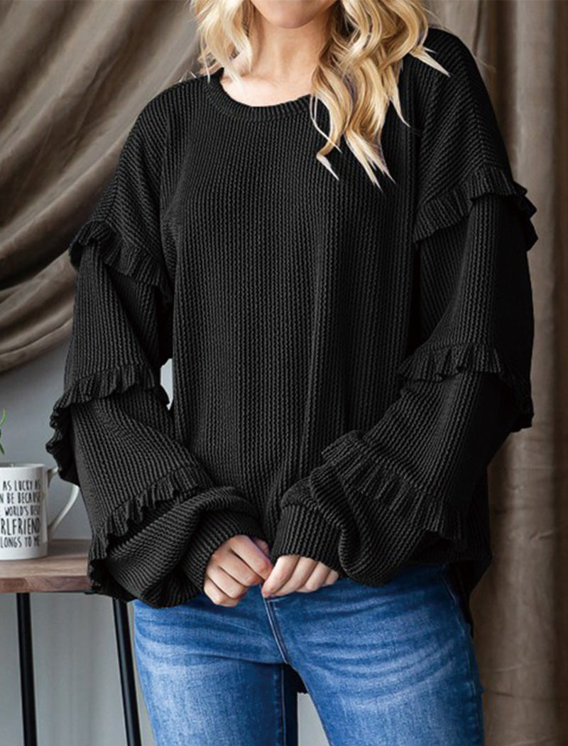 Balloon Sleeve Round Neck Pullover Top