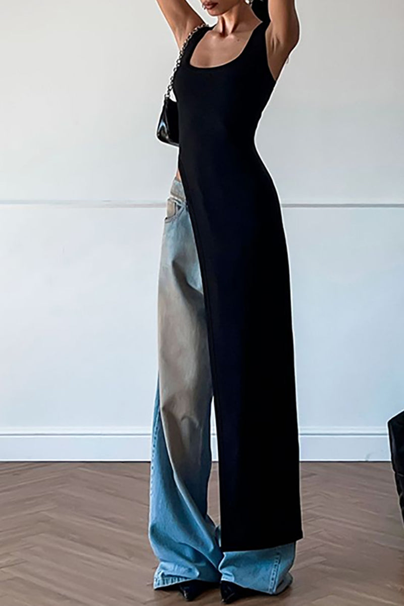 Split-Hem Square Neck Maxi Dress