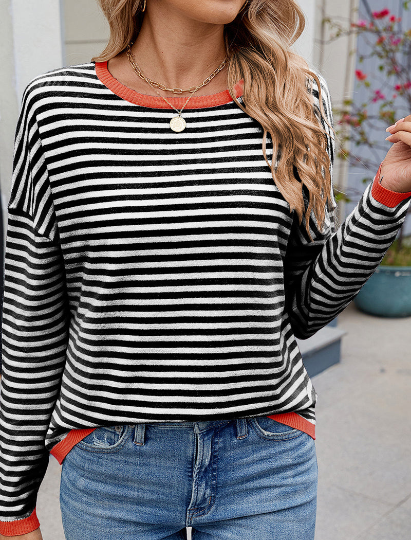 Contrast Trim Striped Sweater