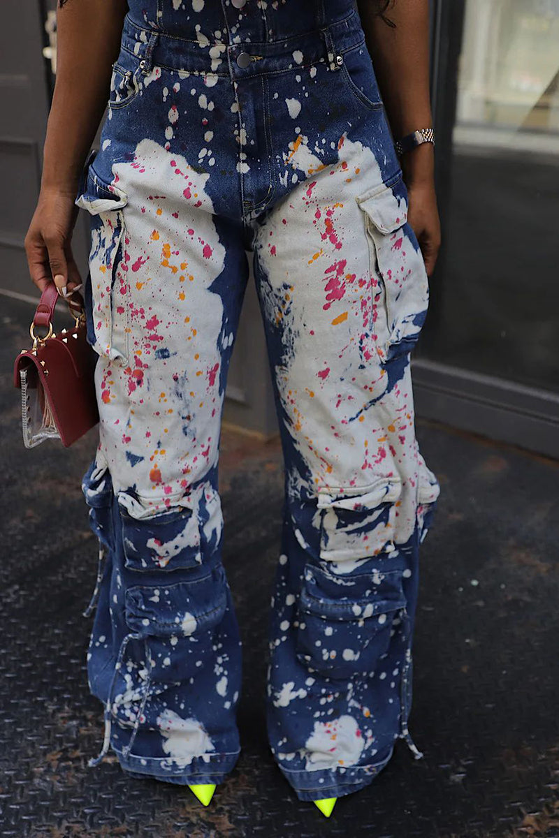 Splatter Painted Denim Jumpsuit