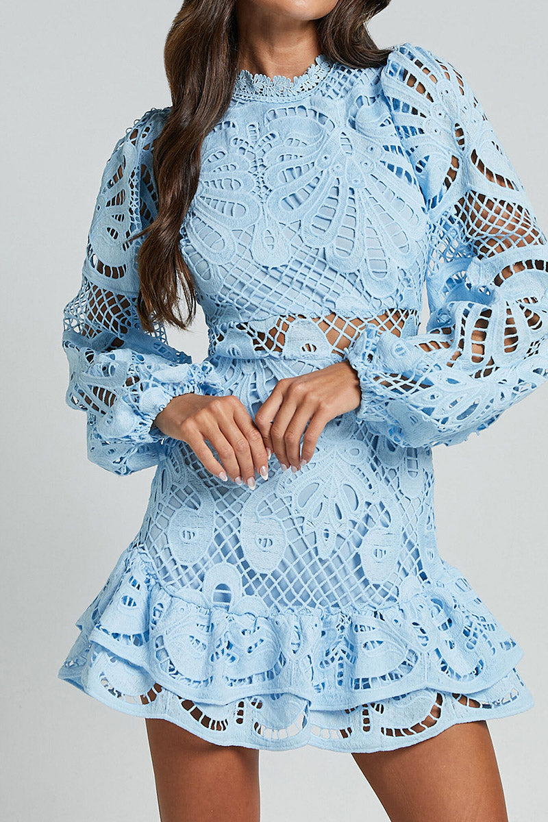 Cutout Floral Lace Ruffle Mini Dress