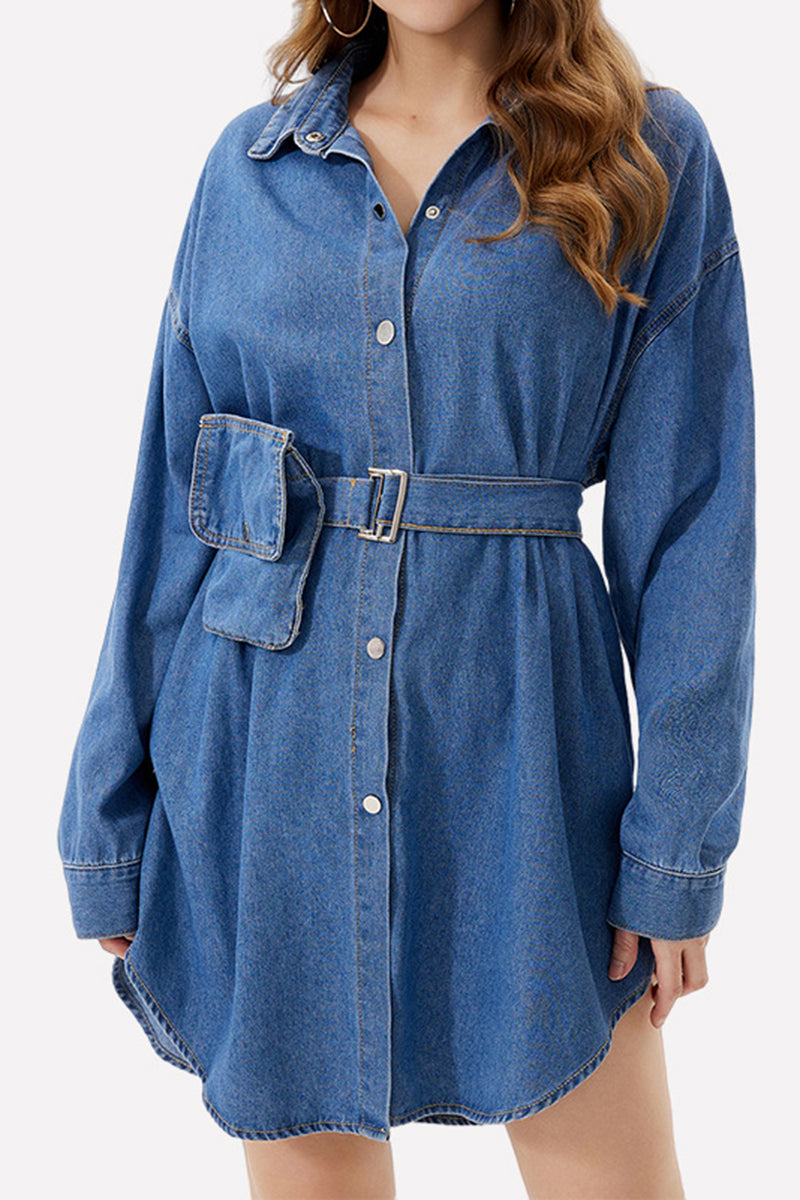 Belted Button-UP Denim Jacket