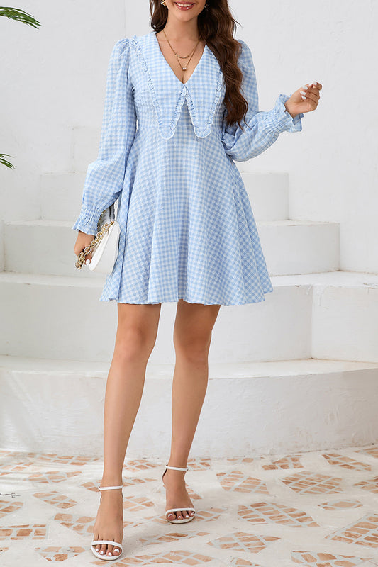 Ruffled Collar Checkered Mini Dress